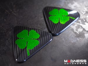  Alfa Romeo Stelvio Quadrifoglio (QV) Fender Badge Cover Set - Carbon Fiber - Green Clover